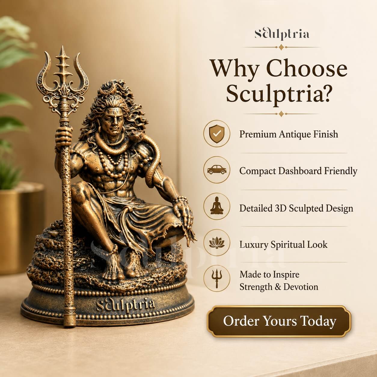 Mahadev Trishul Dhyan Idol Car Dashboard