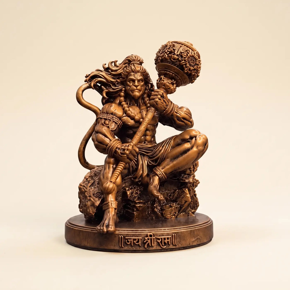 Lord Mahabali Hanuman car dashboard idol, 3.9 inch, front view with gada in antique bronze finish
