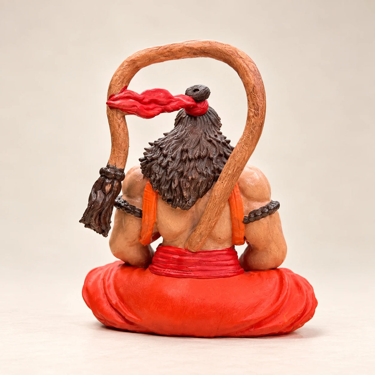 Back view of the Ram Bhakt Hanuman Ji idol showing the arched tail
