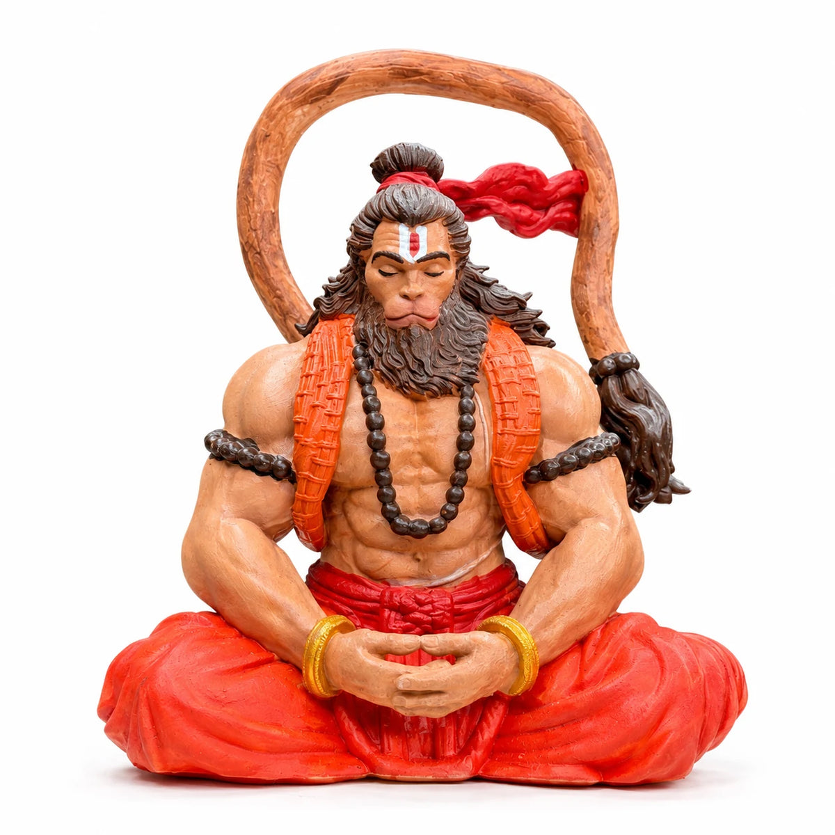 Ram Bhakt Hanuman Ji hand-painted resin idol on a white background