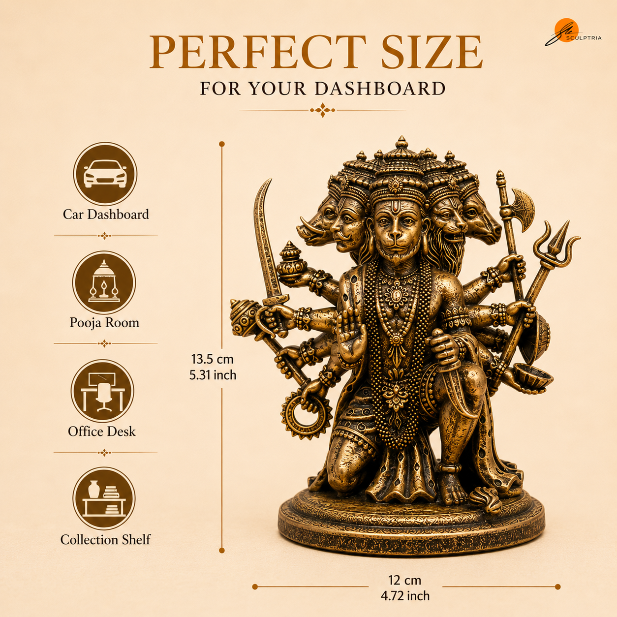 Sitting Panchmukhi Lord Hanuman – Divine Dashboard Idol