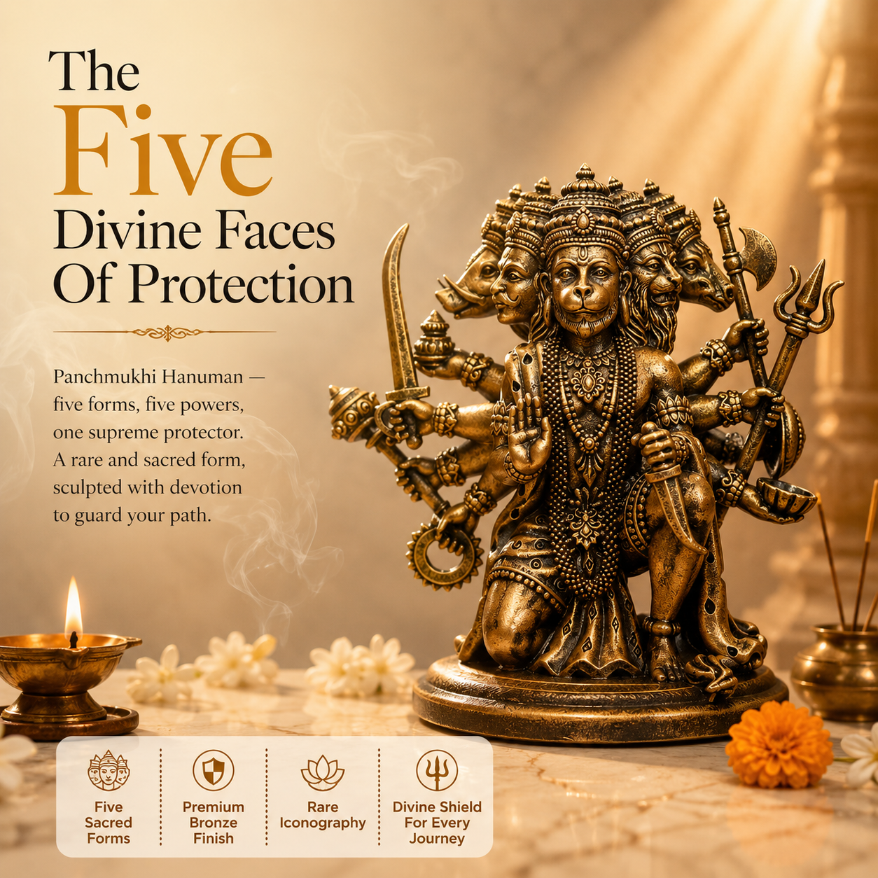 Sitting Panchmukhi Lord Hanuman – Divine Dashboard Idol