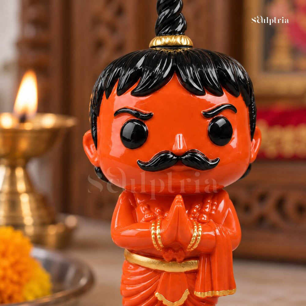 Chota Pandit Ji's sculpted brows, eyes and handlebar moustache