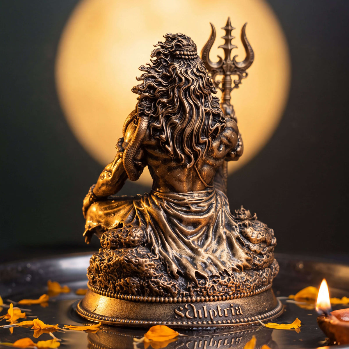 Mahadev Trishul Dhyan Idol Car Dashboard, Antique Bronze — image 5