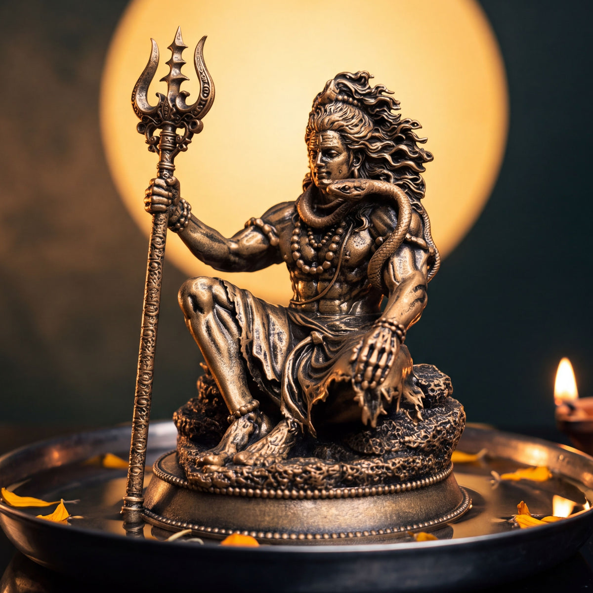 Mahadev Trishul Dhyan Idol Car Dashboard, Antique Bronze — image 7