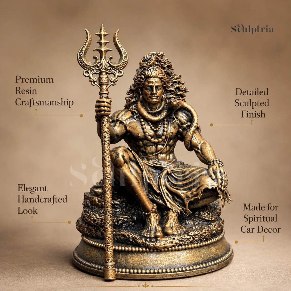 Mahadev Trishul Dhyan Idol Car Dashboard, Antique Bronze — image 10